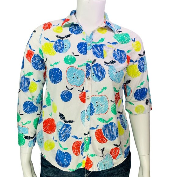 Talbots Womens Shirt Apple Multicolor Roll Tab Sleeve Button Up Petite Size Lp - Picture 2 of 12